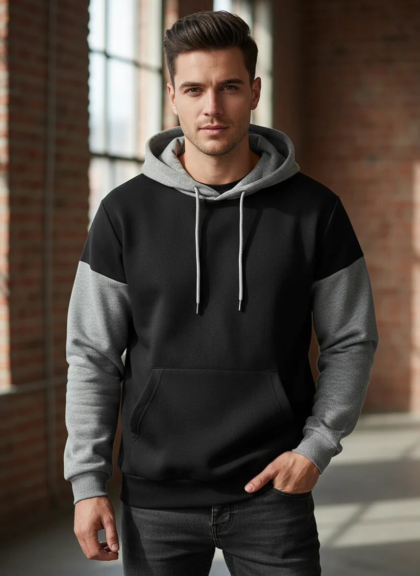 Black With Grey Basic Kangaroo Hoodie