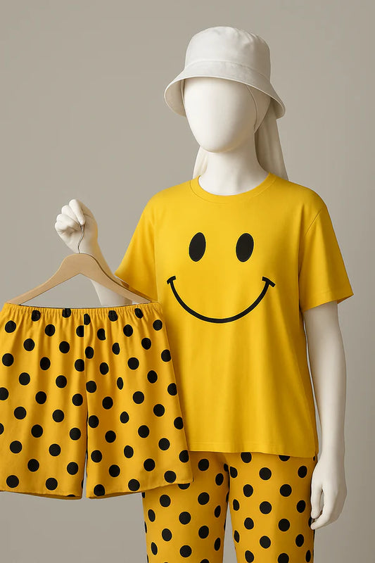3 Piece Yellow Smiley Nightwear