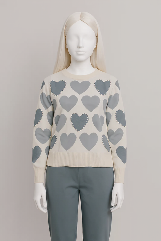 Soft Grey Hearts Pullover