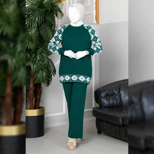 Winter C-Green Sunflower Printed Long Sleeves 2 PCs Co-Ord Set
