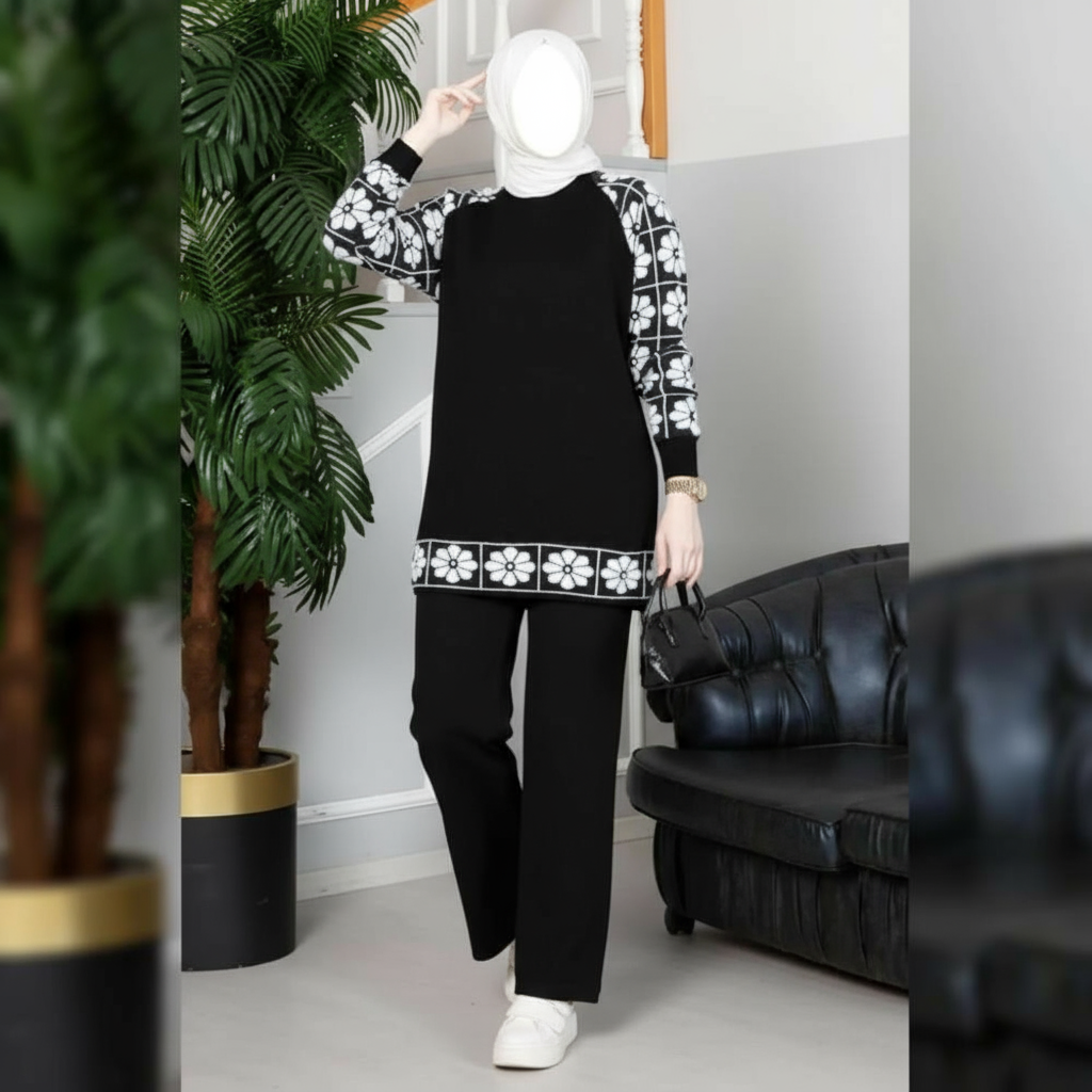 Winter Black Sunflower Printed Long Sleeves 2 PCs Co-Ord Set